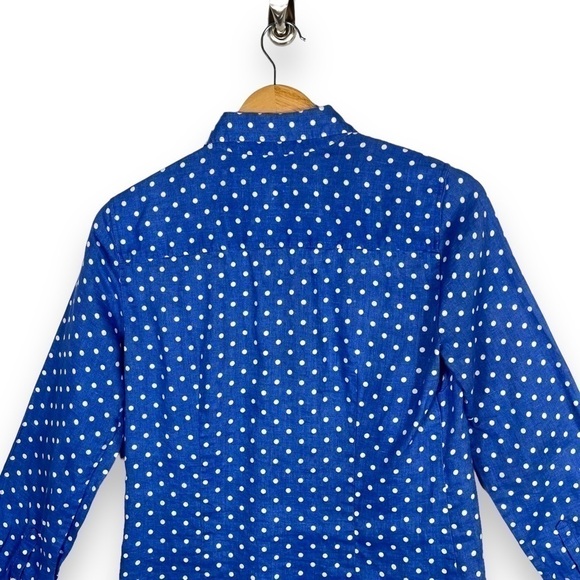 4 for $40 SALE!J Crew Perfect 100% Linen Button Up Shirt, Blue Polka Dot, Size 2 - Picture 9 of 11